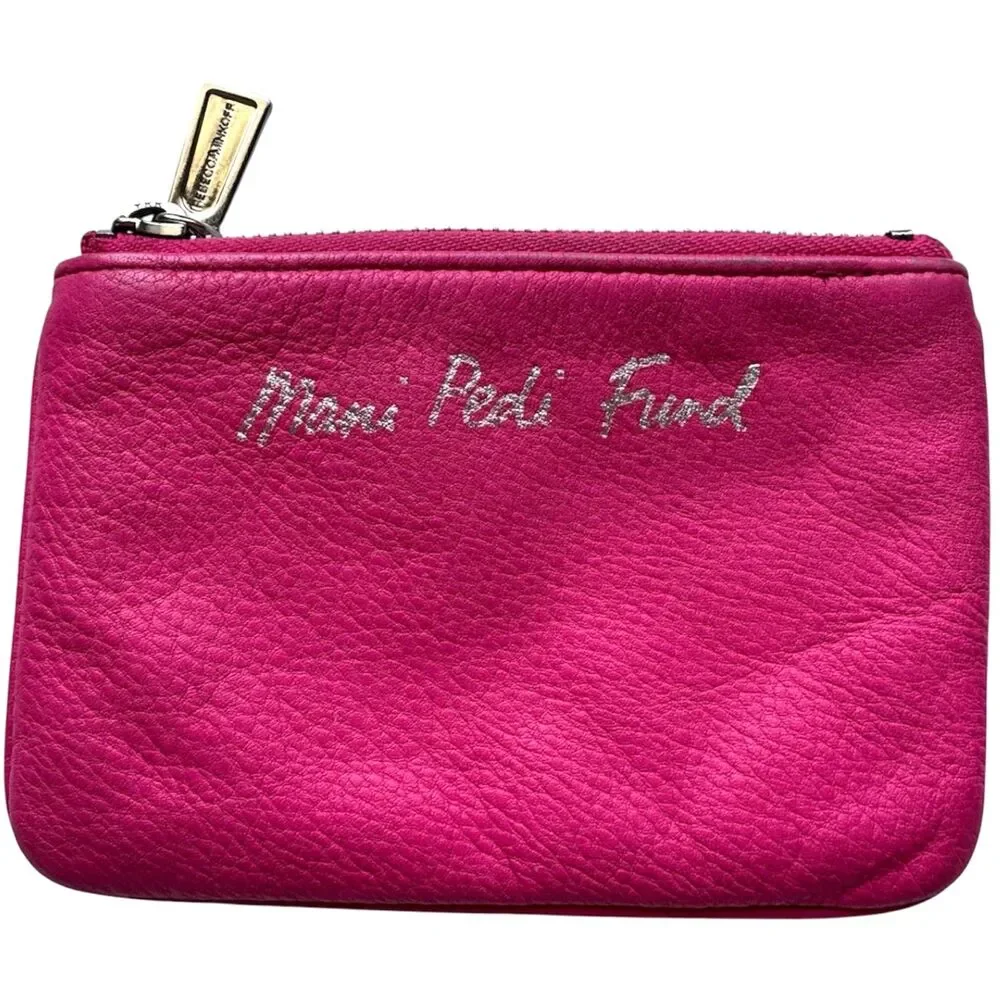 Rebecca Minkoff Mani Pedi Fund Hot Pink Pebbled Leather Zip Wallet Coin Pouch